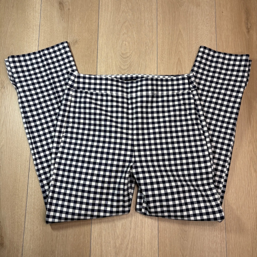 J.Crew Martie Navy Gingham Side Zip Ankle Pants with Button Detail Size 6